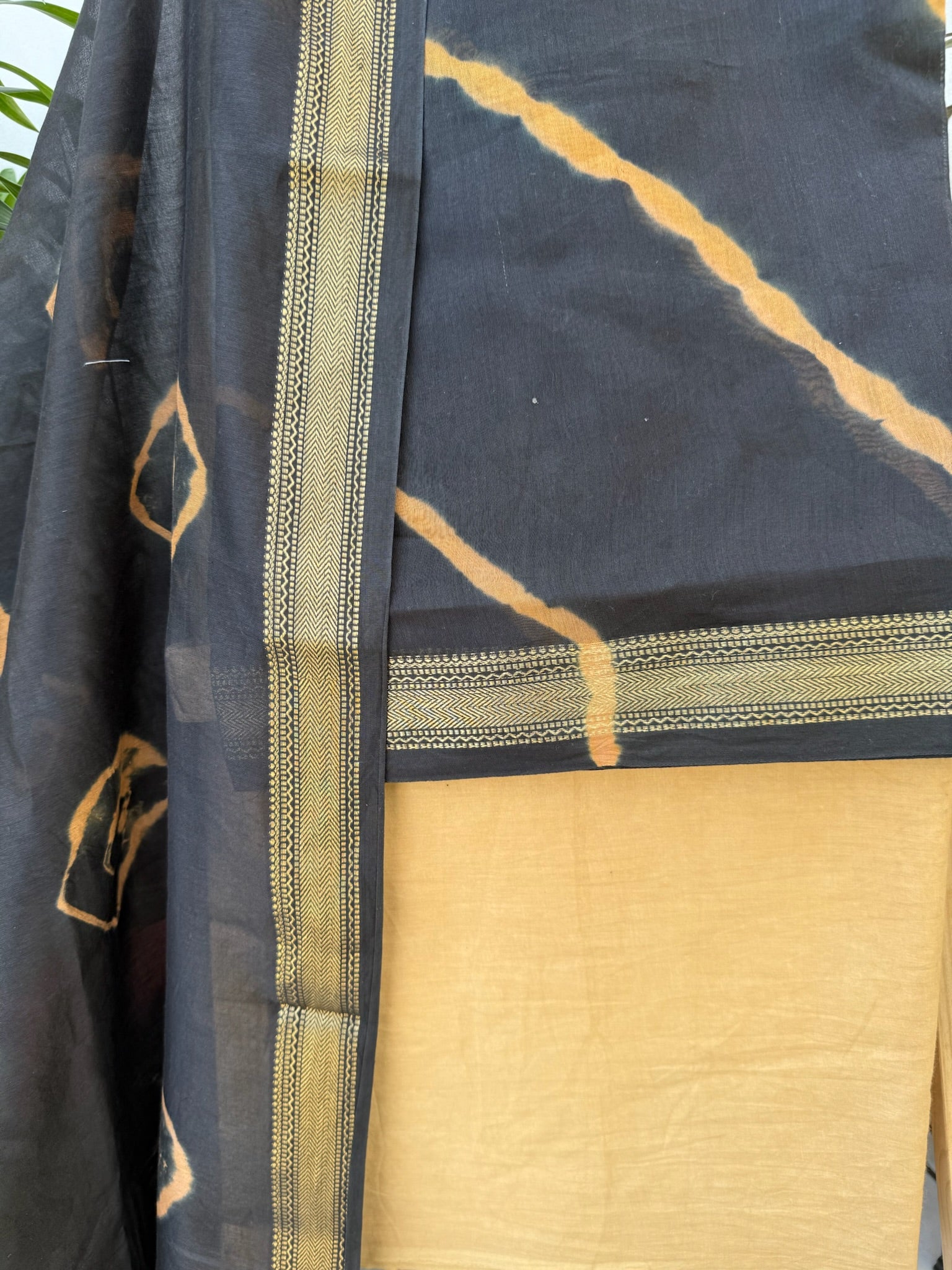 Black and Peach Tie-Dye Maheshwari Cotton Silk Suit Set