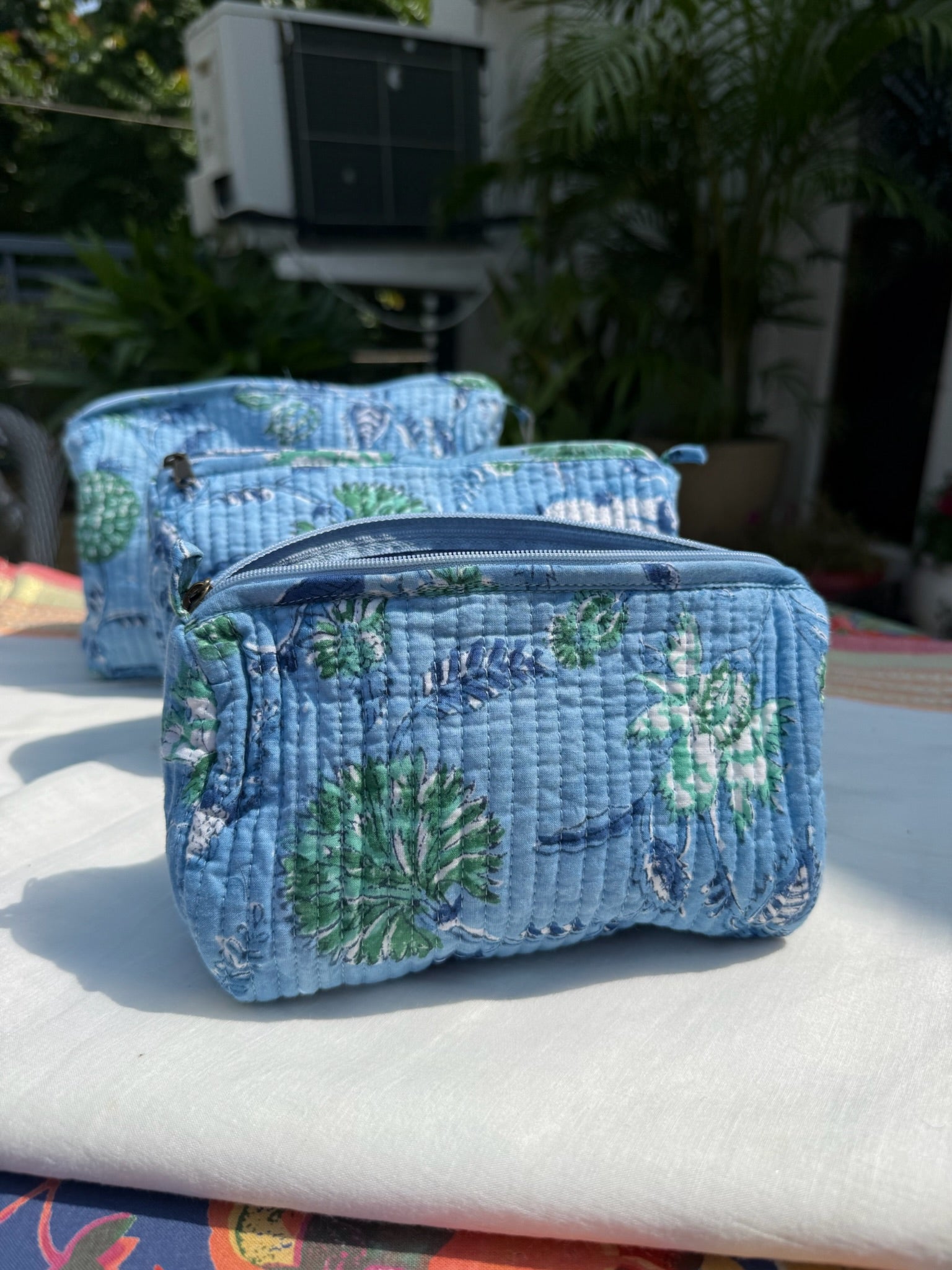 Blue Floral Pouch Set of 3