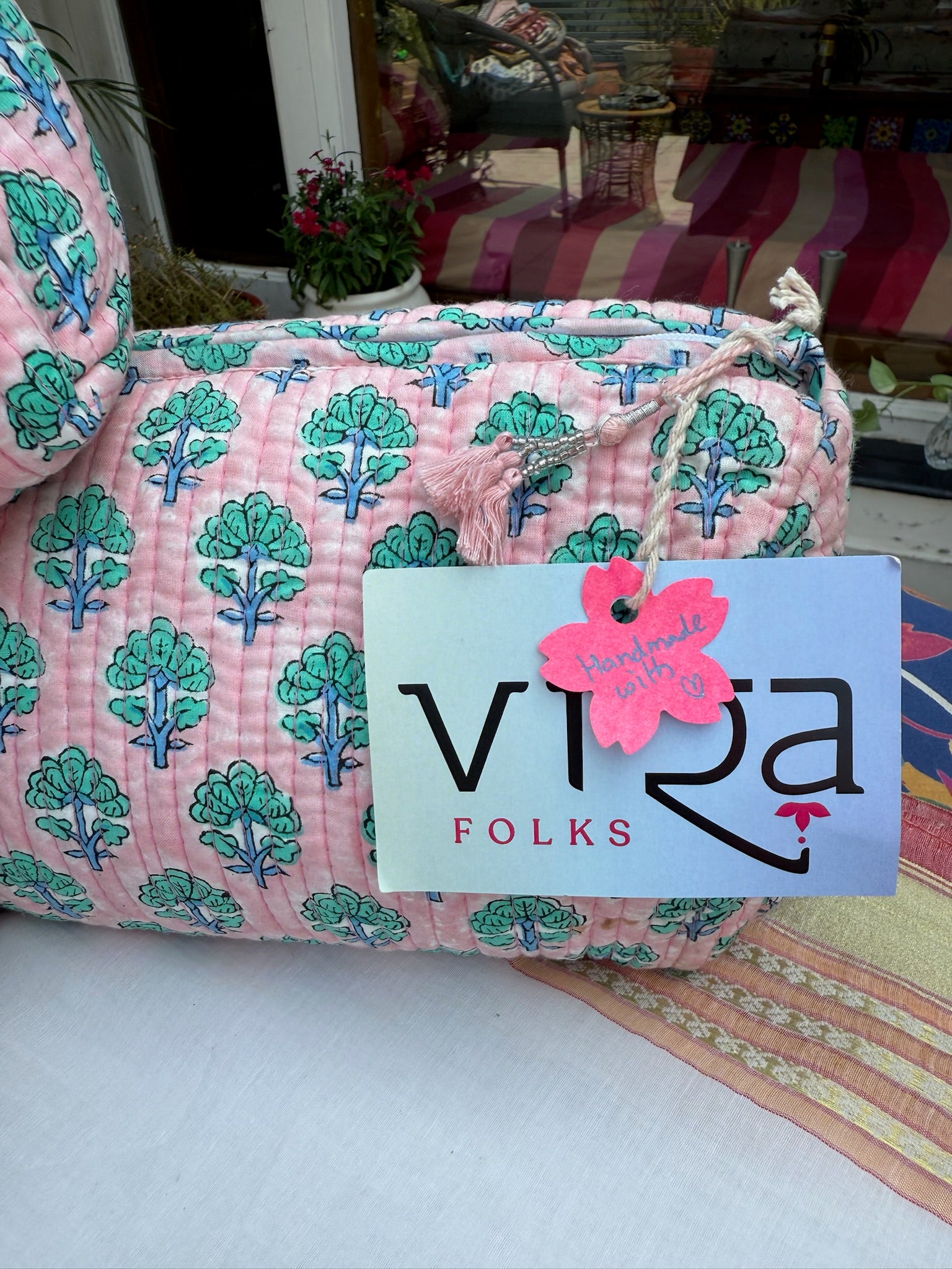 Pink Leaf Print Pouch Set of 3