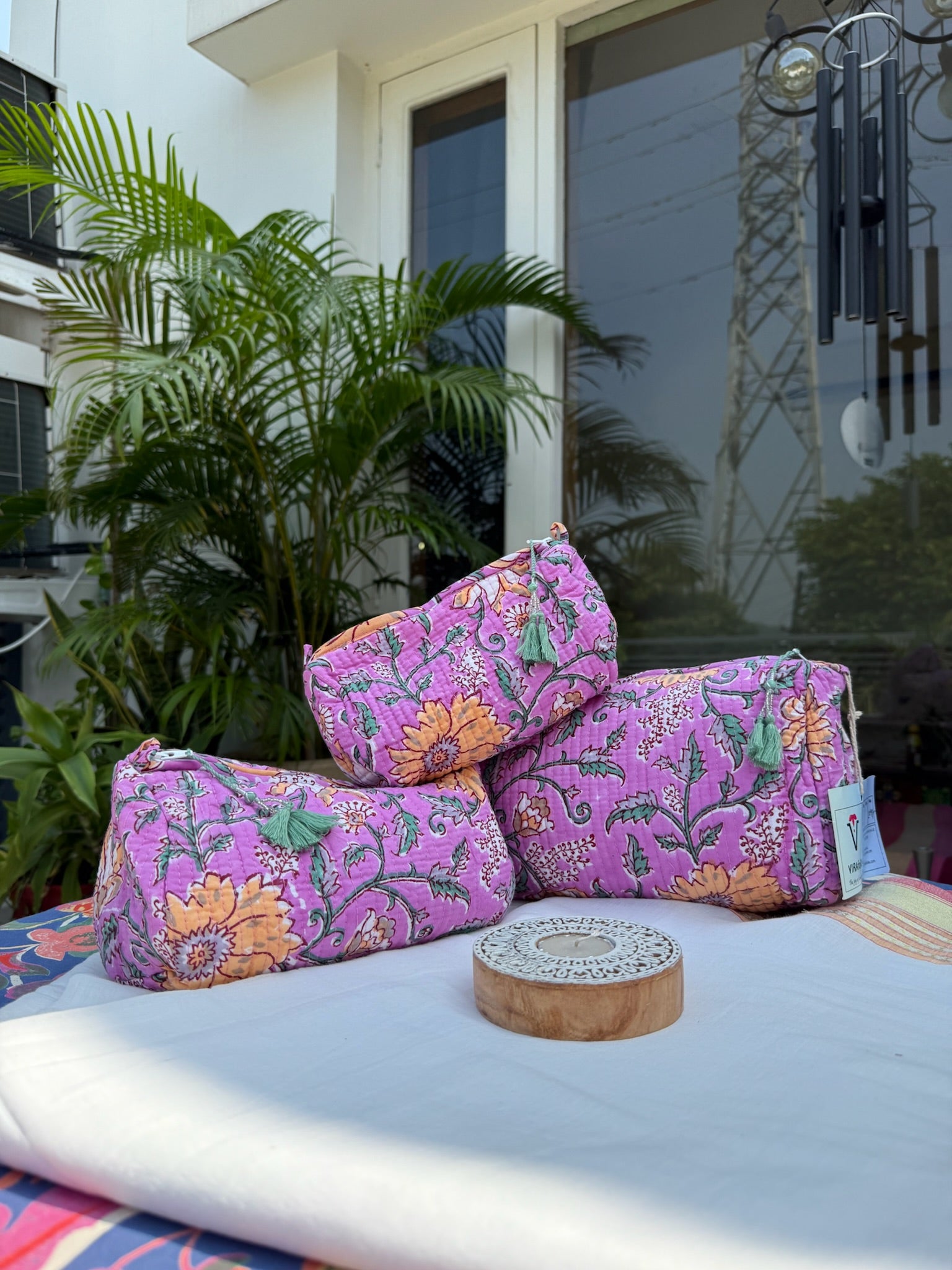 Floral Pink Pouch Set of 3