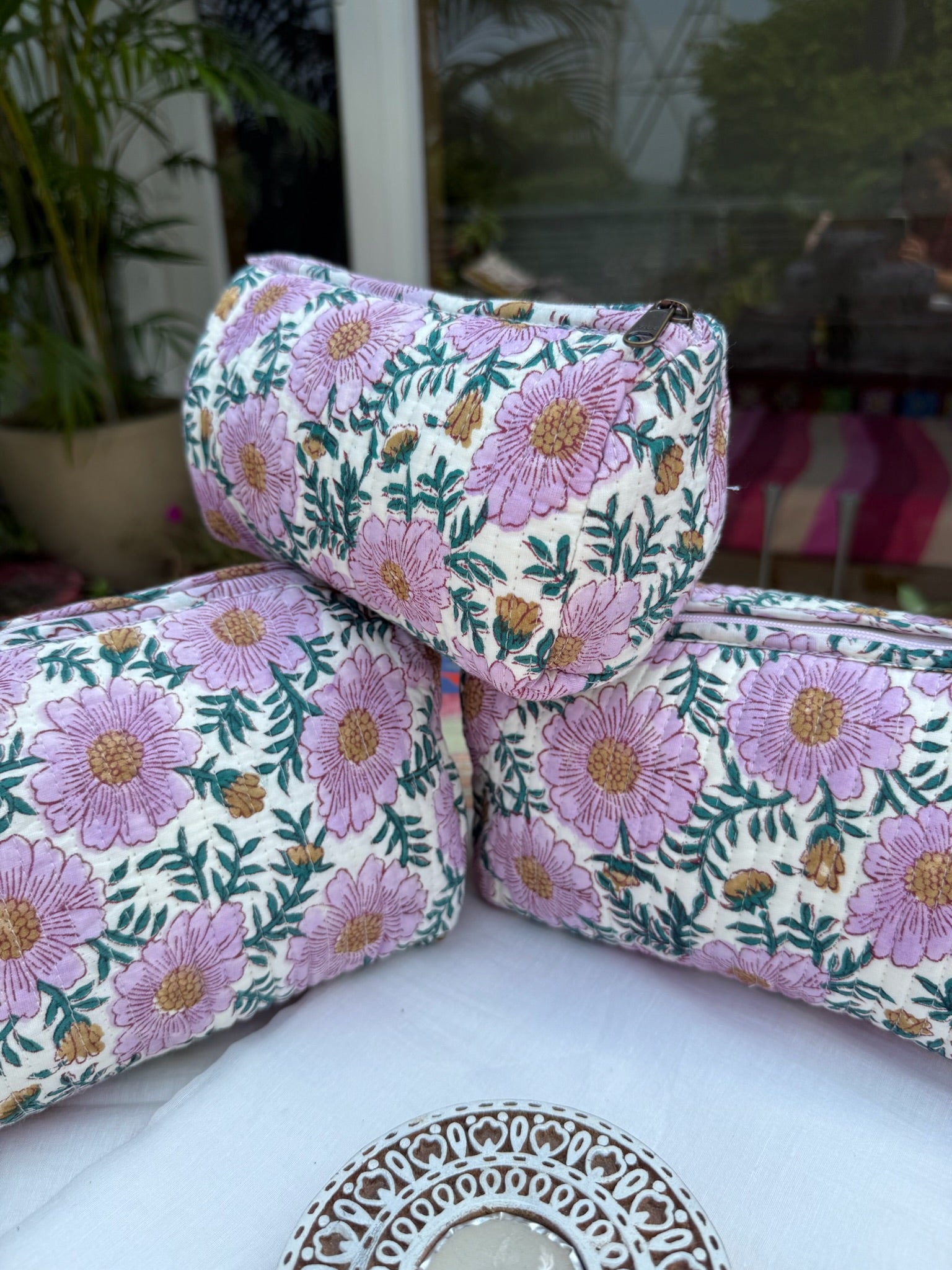 Lavender Floral Pouch Set of 3