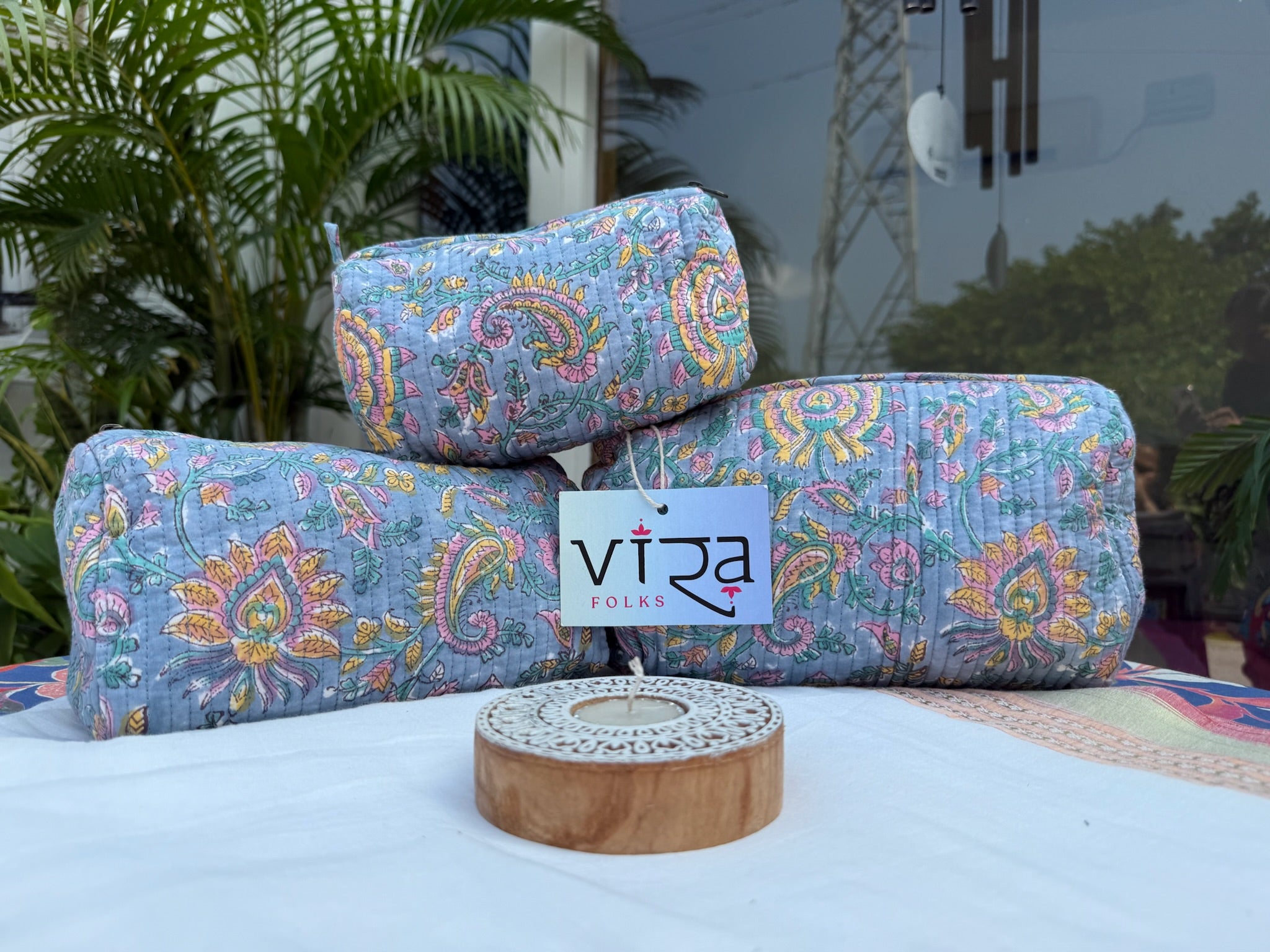 Hand Block Printed Paisley Pouch Set of 3