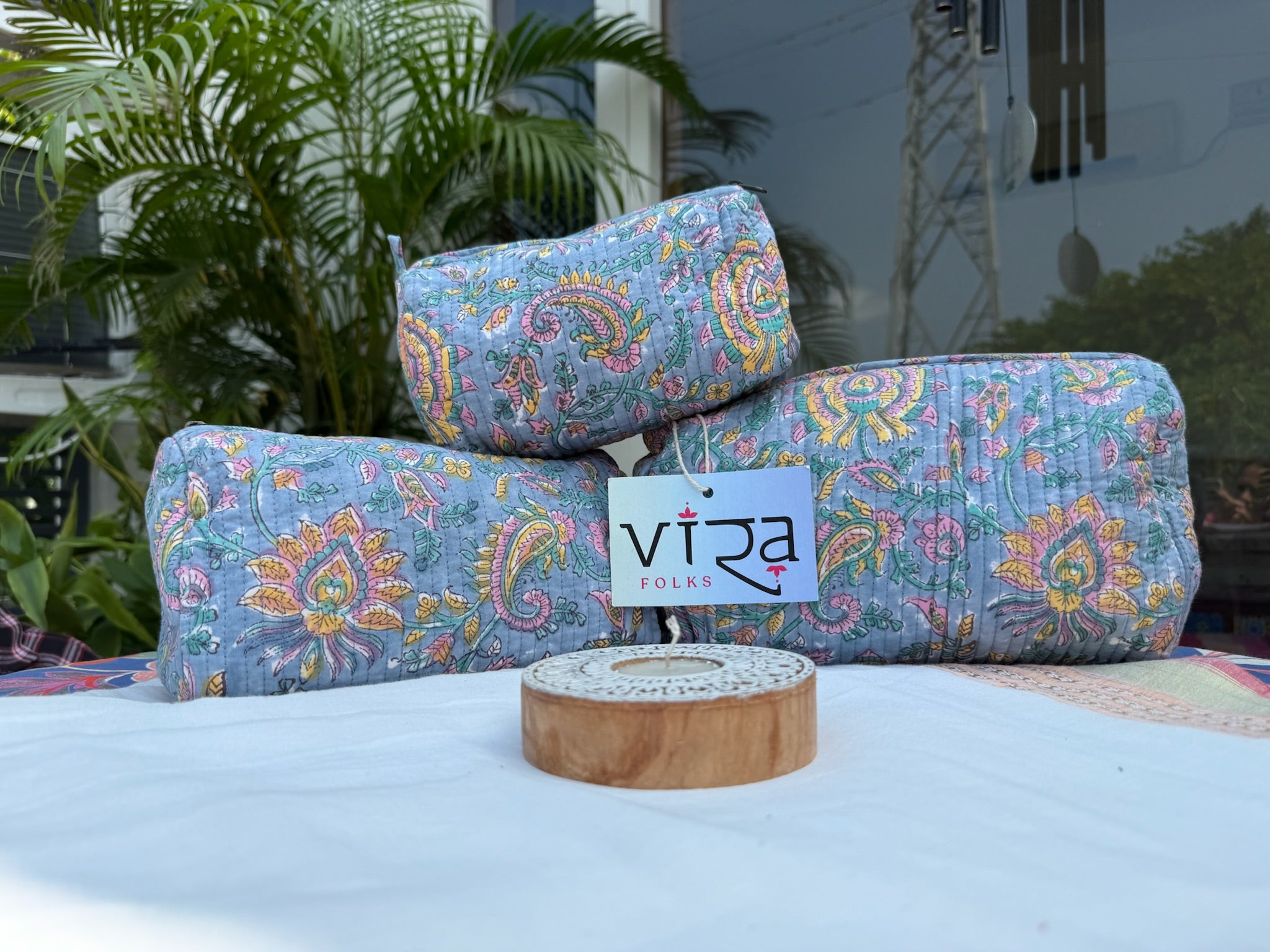 Hand Block Printed Paisley Pouch Set of 3