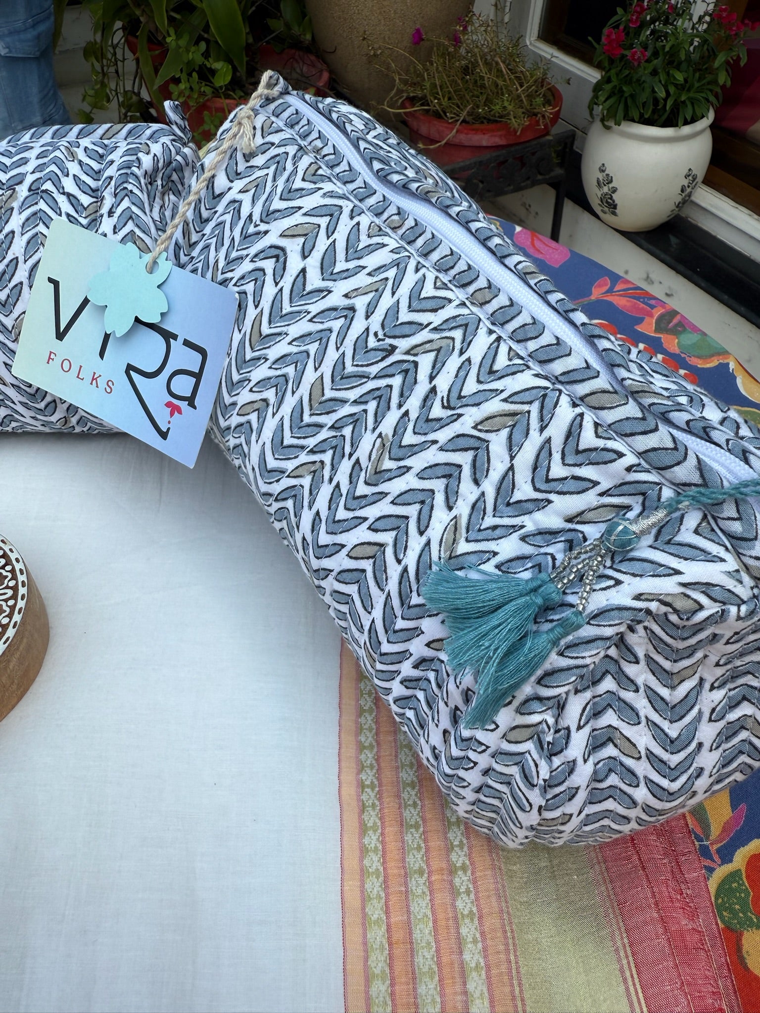 Set of 2 Handcrafted Pouches with Waterproof Lining