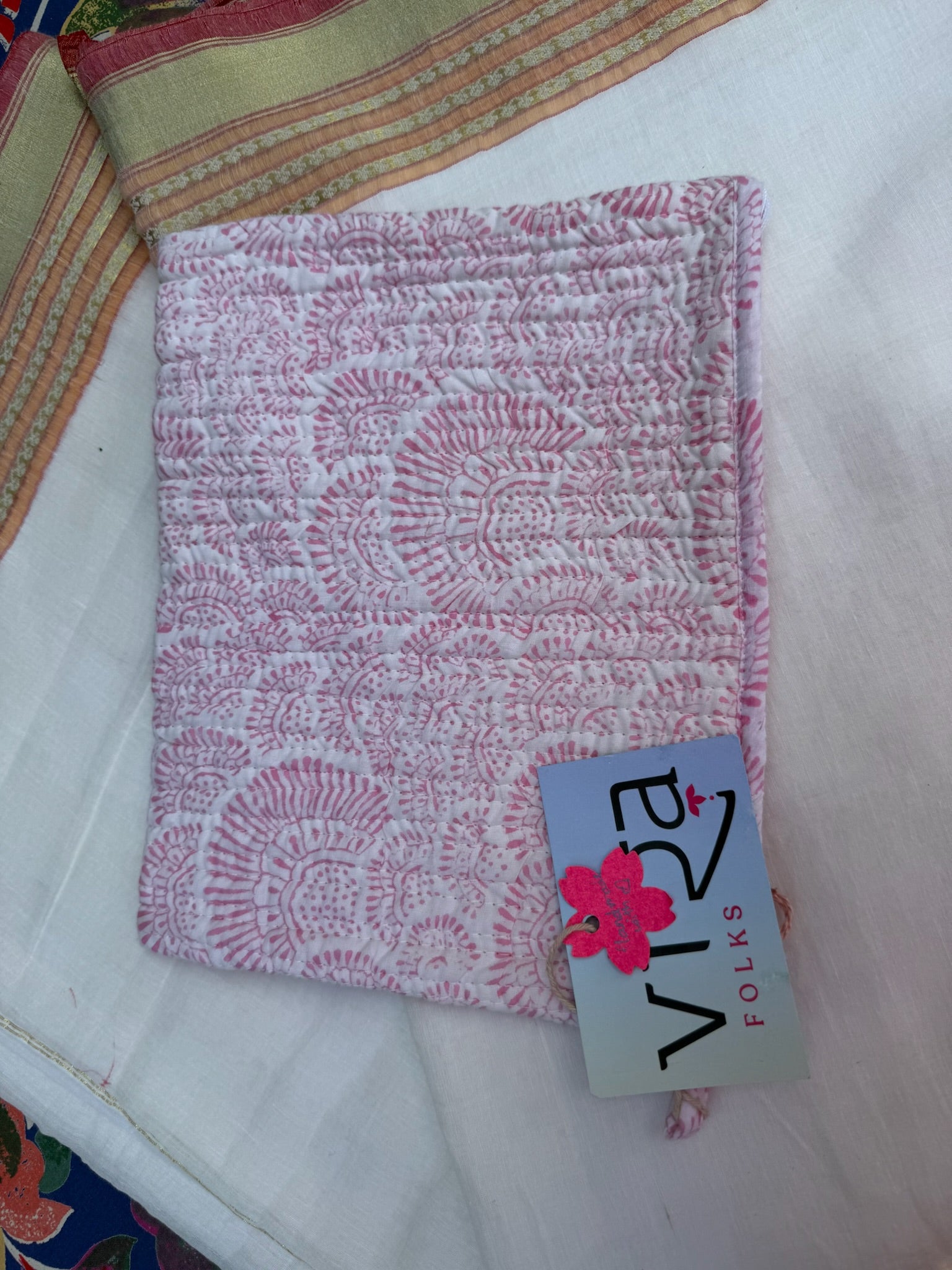Light Pink Hand Block Printed Cotton Pouch