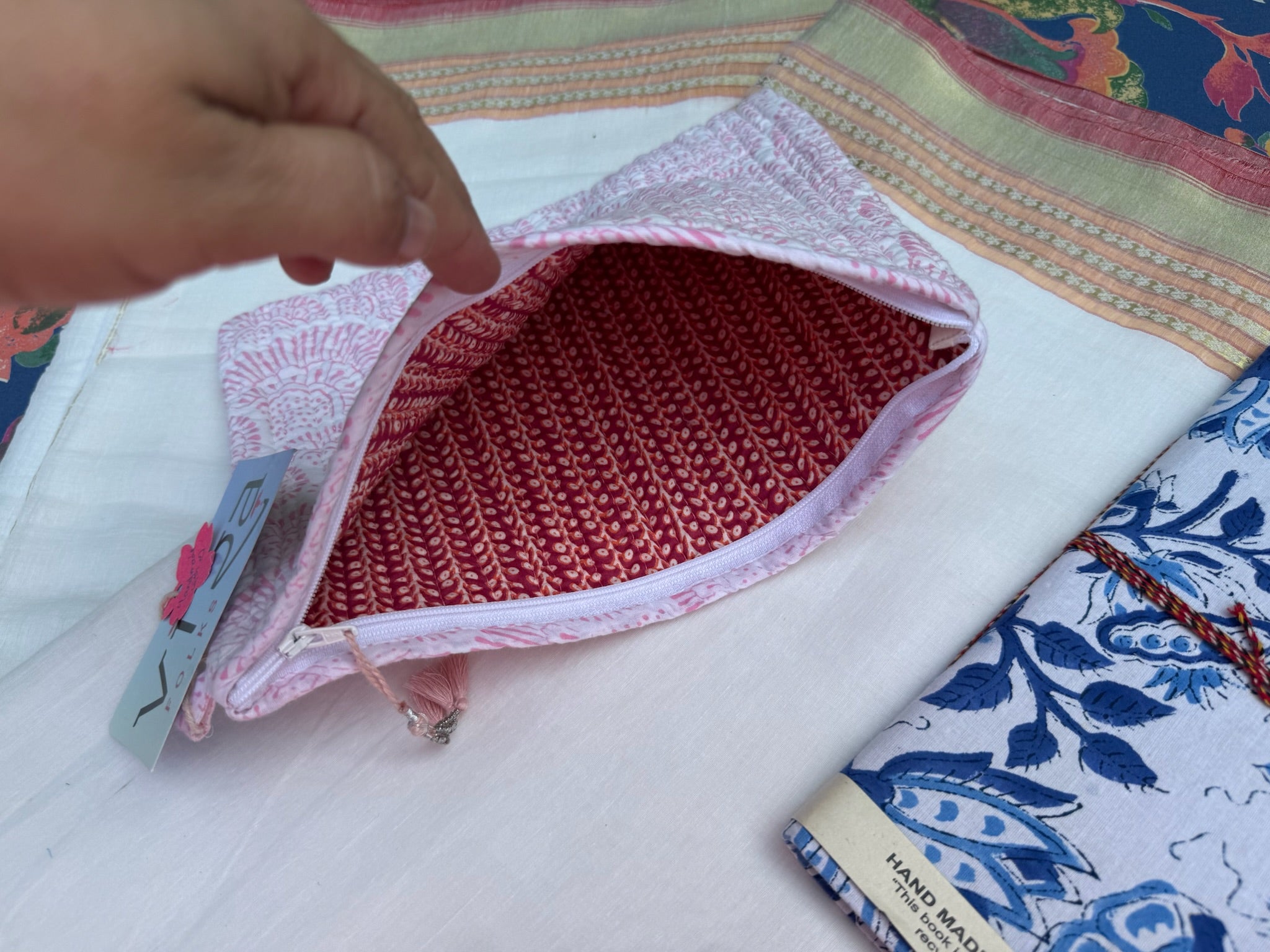 Light Pink Hand Block Printed Cotton Pouch