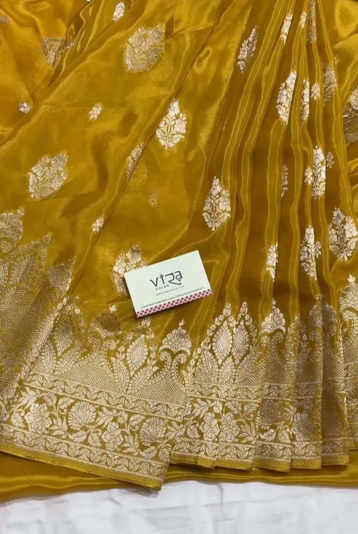 Mustard and Gold Banarasi Silk Saree