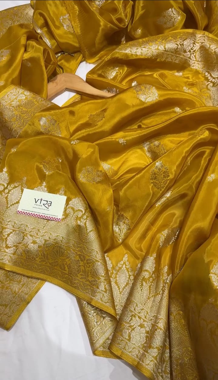 Mustard and Gold Banarasi Silk Saree